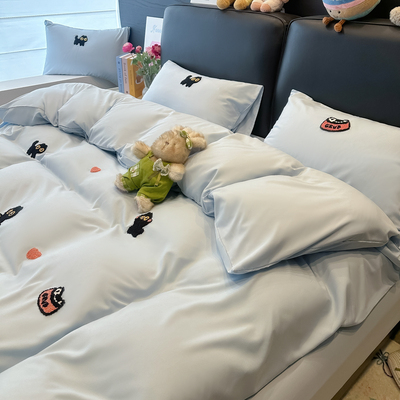 LACASA毛巾绣水洗棉四件套被套单件床单床笠学生宿舍单人三件套