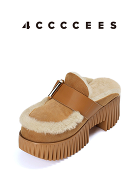 4CCCCEES / Plia Amber 皮毛一体羊毛半拖厚底松糕底拖鞋居家休闲
