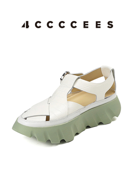 4CCCCEES / Tura Rossi 白色包头渔夫凉鞋厚底时装女鞋编织交叉带