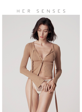 HER SENSES/何识时装系列罗纹细带针织开衫WCD34