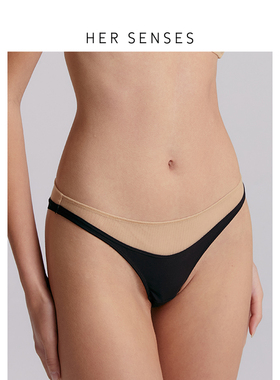 HER SENSES/何识重构系列弧线网纱拼接中腰三角裤P159