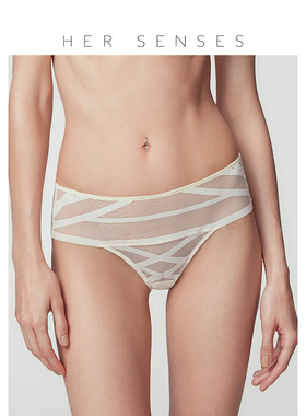 HER SENSES/何识重构系列现代设计条纹蕾丝中腰巴西裤P107