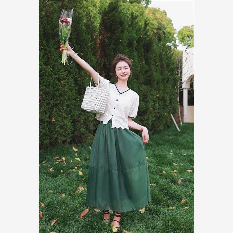 轻熟风两件套网纱连衣裙女夏季法式高级感高腰显瘦气质长款套装裙