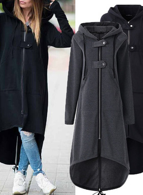 women Long fleece jacket ladies coat big size 5xl卫衣外套女