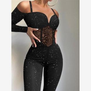 Corset Contrast Lace 女 Jumpsuit连衣裤 Cold Glitter Shoulder