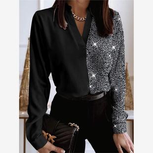 Long Shirt亮片拼接长袖 Sleeve Patchwork 衬衣 Sequined Women
