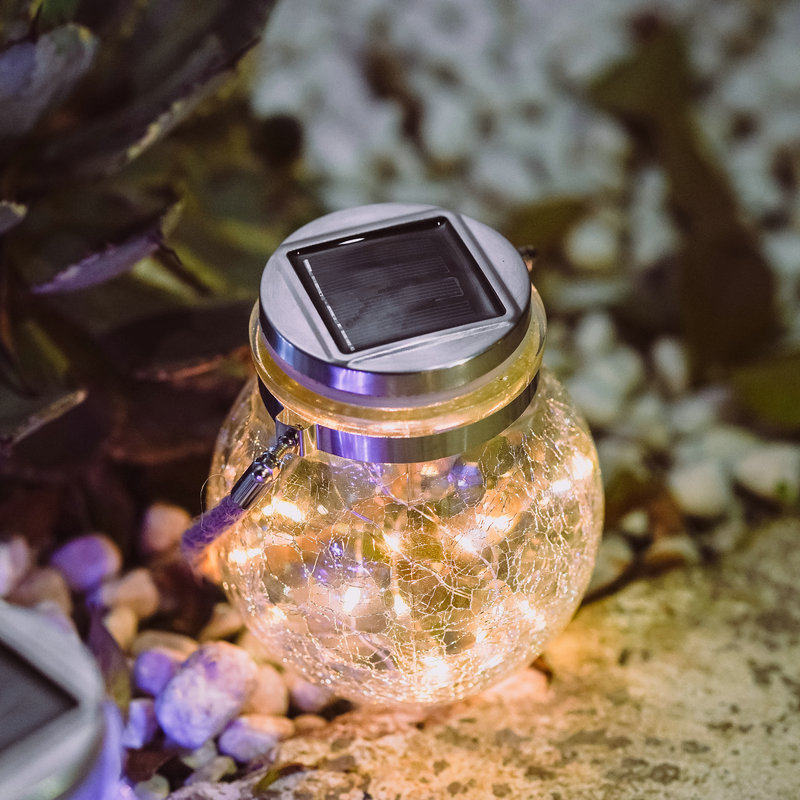 防水太阳能梅森罐裂纹瓶萤火虫灯麻绳提手许愿礼物院子少女星星灯