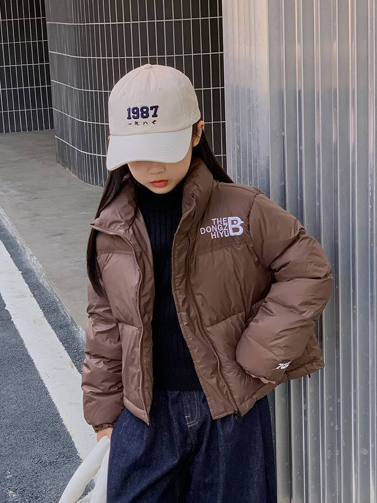 NEXT LONG女童冬季羽绒服外套2023新款儿童短款白鸭绒中大童上衣