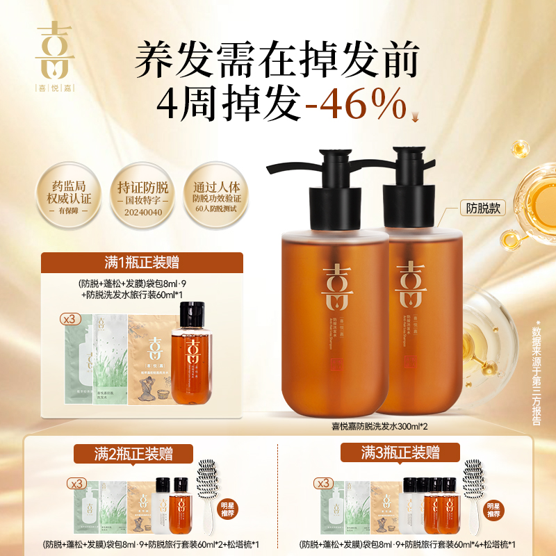 【防脱款囤货装】喜悦嘉防脱养发洗发水女侧柏叶去油丰盈两瓶装