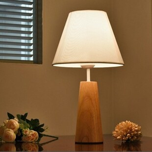 Wooden Table Lamp With Fabric Lampshade For Bedroom Bedside
