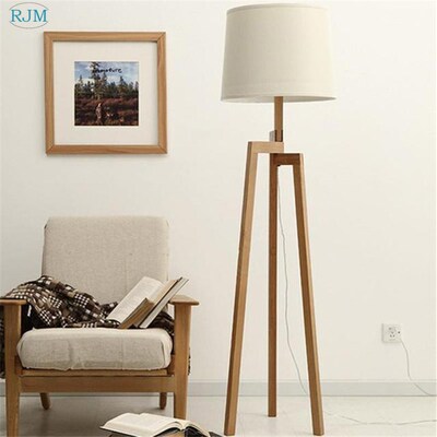 Nordic Simple Warm Wood Floor Lamp Tripod Wooden Cloth Lamps