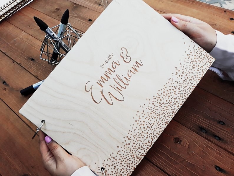 Wooden Guestbook, Modern Guest Book, Personalised Guest Boo 鲜花速递/花卉仿真/绿植园艺 花艺材料 原图主图