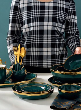 1pcs Royal Green Gold Ceramic Tableware Set Household Porcel