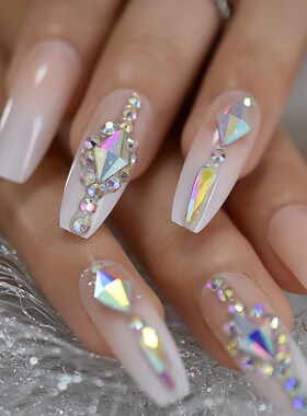 Luxury Nails Custom Large Stones Decorated Nail Art Tips Lu