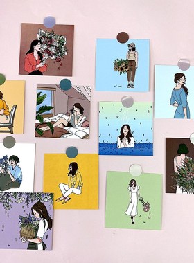 9 Sheets Forest Girl Postcard Wall Decoration Poster Hand A