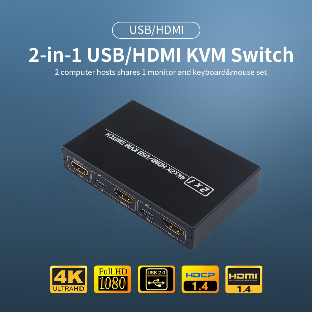 AIMOS AM KVM 201CL 2 in 1 HDMI/USB KVM Switch Support HD 2K