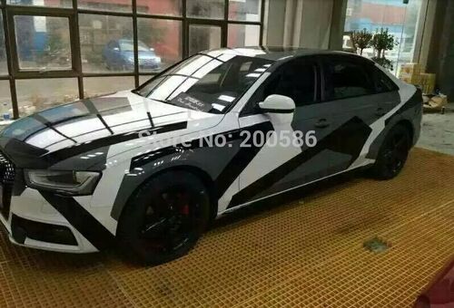 Large Pixel Camo Vinyl Black White Grey Car Wrap Sticker Bi