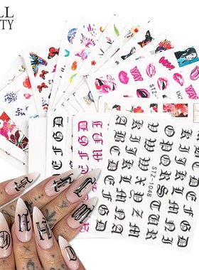 1 Set Old English Sliders Snake on nails Mixed Nail Art Sti