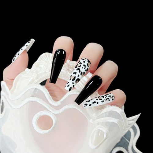 Leopard Fake Nails Long French Ballet False Nail Press On N