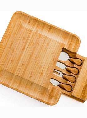 Bamboo Cheese Board Wooden Cutting board with Handle Knives
