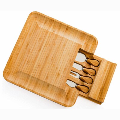 Bamboo Cheese Board Wooden Cutting board with Handle Knives