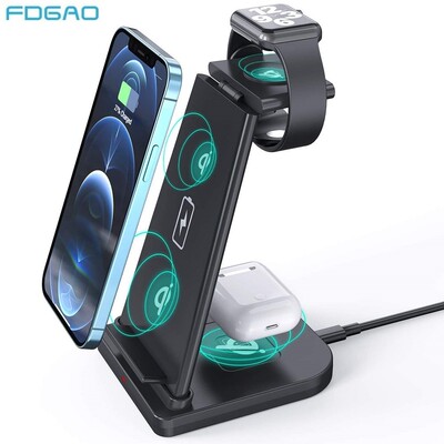 3 In 1 Qi Wireless Charger 15W Fast Charge For iPhone 12 11