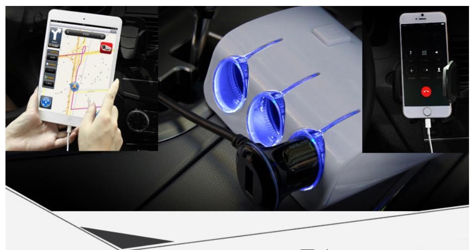 auto 120 watts 12 v/24v Cigarette lighter three hole with 2