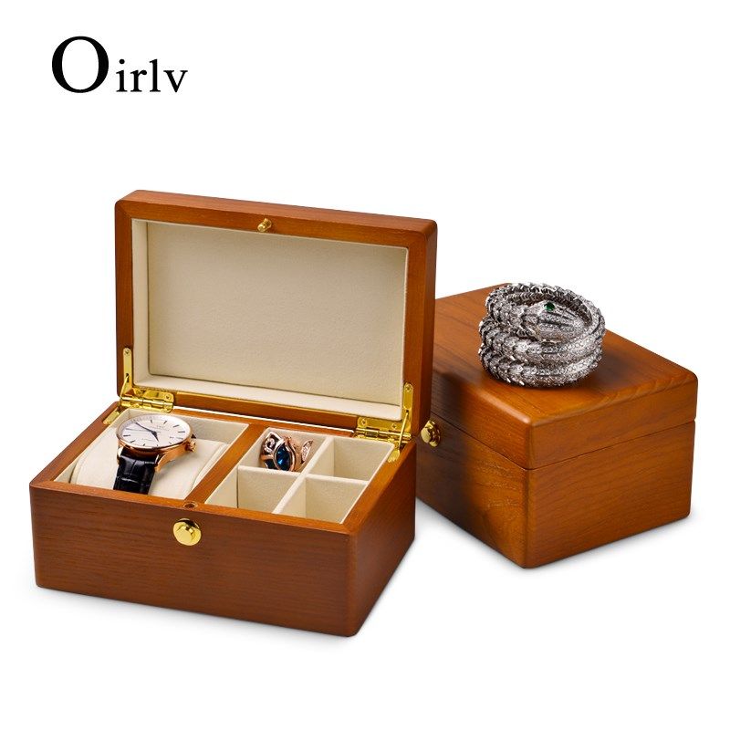 oirlv 4  grids watch case solid wood jewelry box watch ogan