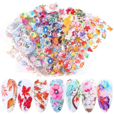 10pcs Nail Art Foil Stickers On Nails Blooming Flower Laven