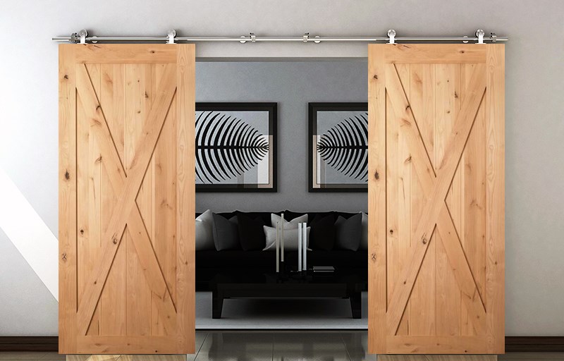 Diyhd 8ft-12ft Brushed Stainless Steel Double Sliding Barn W