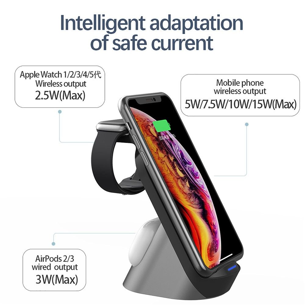 3in1 15W Wireless Charger Vertical Fast Charging Dock Stati