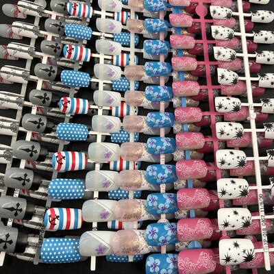 DingXue 24 /pcs Anchor Colorful Flower False nail Detachabl