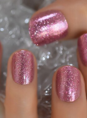 Gorgeous Shimmer Rose Gold Fake Nails Short Round UV False