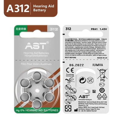 AST 60 PCS Hearing Aid Batteries A312 312A ZA312 312 PR41 F
