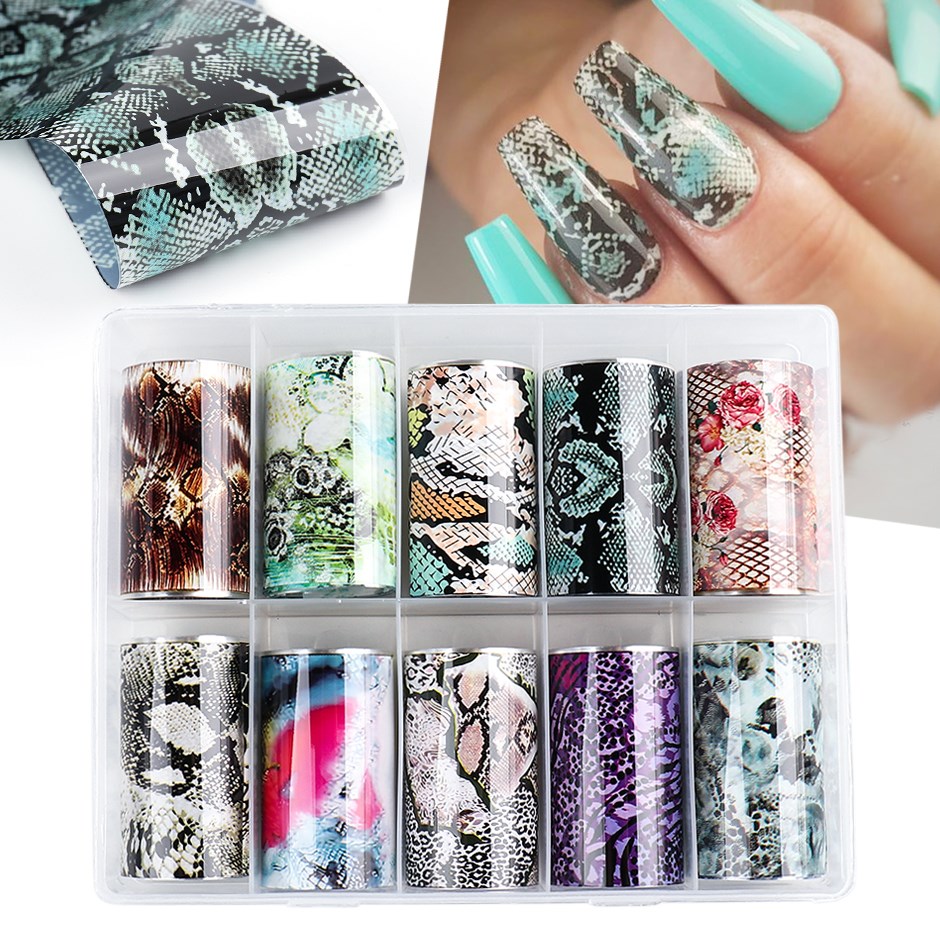 10Rolls Snakeskin Foil Nail Art Transfer Paper Animal Cool