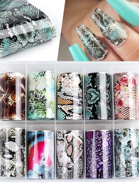 10Rolls Snakeskin Foil Nail Art Transfer Paper Animal Cool