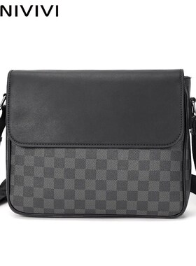 Luxury Brand Men's Shoulder/Crossbody Bag Leather Plaid Des