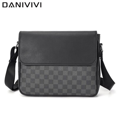 Luxury Brand Men's Shoulder/Crossbody Bag Leather Plaid Des