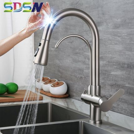Filter Touch Faucet  Pull Down Kitchen Sink Faucet Dual Hand