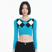 针织衫 CURETTY 毛衣 菱形格子圆领套头短款 修身 张元 英同款