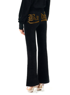 Badee 烫钻字母运动裤女辣妹包臀微喇休闲长裤