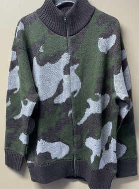 SCULPTOR 春秋迷彩马海毛拉链开衫男女同款针织衫上衣外套