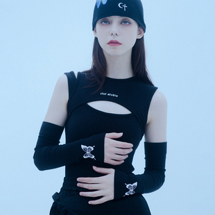 长袖 镂空露肩辣妹风背心修身 T恤 STUDIO CLUT