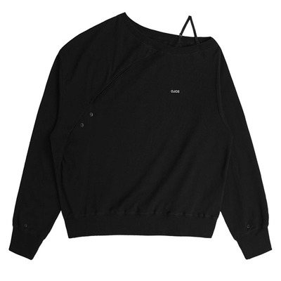 OJOS 一字领斜肩露肩卫衣女镂空设计宽松休闲百搭上衣