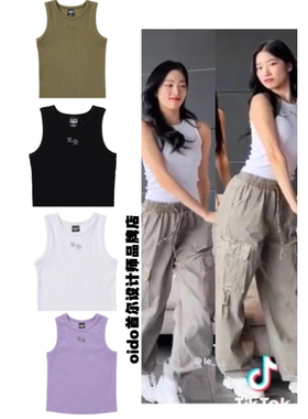 lesserafim中村一叶同款runningHIGH工字型修身无袖圆领纯色背心