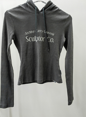 SCULPTOR 经典款字母印花修身连帽衫长袖T恤女春秋上衣外套