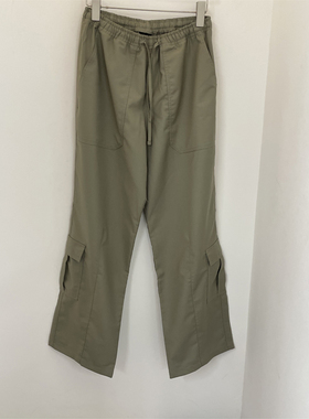 SCULPTOR 春夏明线设计松紧腰抽绳工装裤女直筒休闲裤拖地裤