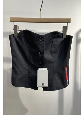 SCULPTOR美式黑色修身抹胸马甲半身裙百褶裙套装