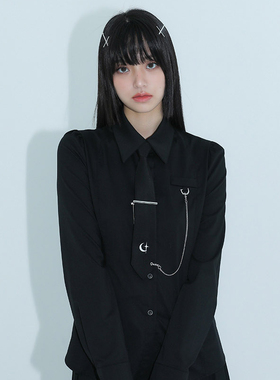 CLUT STUDIO 时尚百搭宽松白色衬衣斯文长袖领带衬衫女