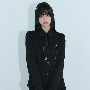 领带衬衫 CLUT 百搭宽松白色衬衣斯文长袖 时尚 女 STUDIO